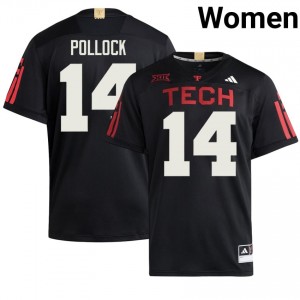 Women Brice Pollock #14 Black Embroidery 100 Year Anniversary Jersey | Red Raiders University Football Official Merch 37731993
