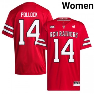 Authentic Brice Pollock Red Women NCAA Embroidery Jersey | #14 Texas Tech Football Gift 18073643