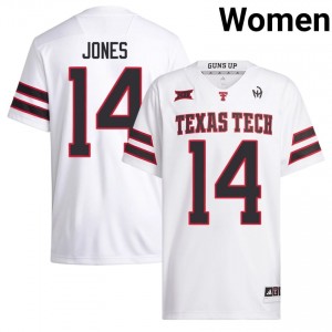 Women Bryson Jones #14 White Stitched Jersey | Texas Tech Red Raiders College Football Official Merch 12697066