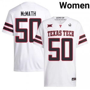 Texas Tech Red Raiders #50 Patrick McMath White Women Football Jersey | Authentic Stitched College Fit 66569223
