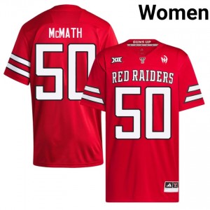 Women Patrick McMath #50 Red Embroidery Jersey | Red Raiders University Football Official Merch 66997798