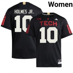 Women A.J. Holmes Jr. #10 Black Stitch 100 Year Anniversary Jersey | Texas Tech Red Raiders College Football Official Merch 72148913