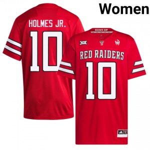 Authentic A.J. Holmes Jr. Red Women Player Stitch Jersey | #10 Tech Football Gift 74816980