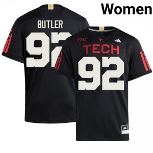 Texas Tech Red Raiders #92 Bryce Butler Black Women Football 100 Year Anniversary Jersey | Authentic Stitch College Fit 14271566