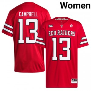 Women Chase Campbell #13 Red Stitch Jersey | Texas Tech NCAA Football Official Merch 78051140