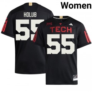 Red Raiders #55 E.J. Holub Black Women Football 100 Year Anniversary Jersey | Authentic Stitch University Fit 30070412