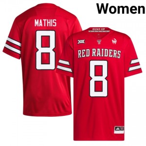 #8 Jamond Mathis Texas Tech Women Red Football Stitch Jersey | Game Day Style 50135337