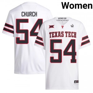 #54 Jordan Church Red Raiders Women White Football Embroidery Jersey | Game Day Style 45587933