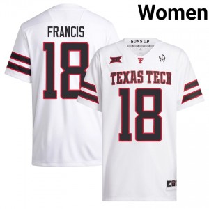 Authentic Kirk Francis White Women NCAA Embroidery Jersey | #18 Texas Tech Football Gift 28585675