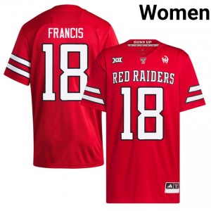 #18 Kirk Francis Texas Tech Red Raiders Women Red Football Stitch Jersey | Game Day Style 97249276