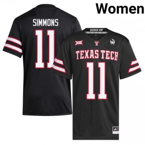 Authentic Malcolm Simmons Black Women NCAA Stitched Jersey | #11 Texas Tech Football Gift 42363843