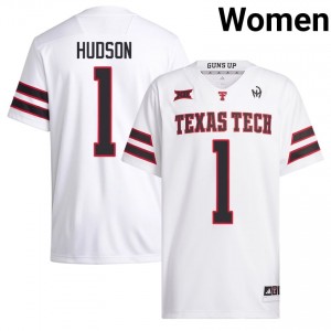 Red Raiders #1 Micah Hudson White Women Football Jersey | Authentic Embroidery University Fit 30627775