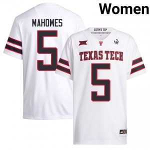 #5 Patrick Mahomes TTU Women White Football Embroidery Jersey | Game Day Style 25799385