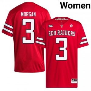 Red Raiders #3 Peyton Morgan Red Women Football Jersey | Authentic Stitch University Fit 81033250