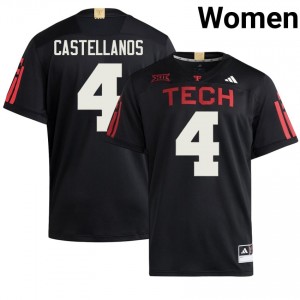 Women Thomas Castellanos #4 Black Stitch 100 Year Anniversary Jersey | Texas Tech NCAA Football Official Merch 74958693