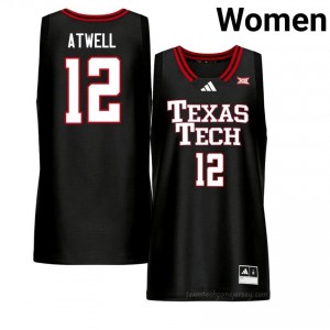 Women Donovan Atwell #12 Black Jersey | Texas Tech NCAA Basketball Official Merch 23557021