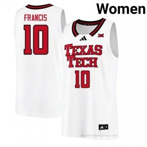 Women Jack Francis #10 White Jersey | Red Raiders University Basketball Official Merch 46355551