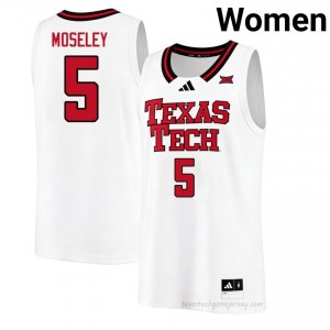 #5 Josiah Moseley Red Raiders Women White Hoops Embroidery Jersey | Game Day Style 26864532