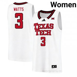 LeJuan Watts #3 White Jersey | Texas Tech Women NCAA Basketball Premium Embroidery 33177285