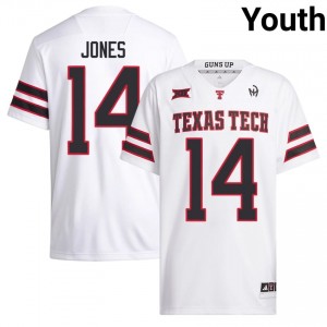 Authentic Bryson Jones White Youth University Stitch Jersey | #14 Red Raiders Football Gift 32527536