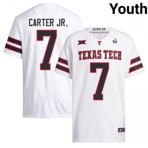 Youth Terrance Carter Jr. #7 White Stitch Jersey | Red Raiders University Football Official Merch 71903573