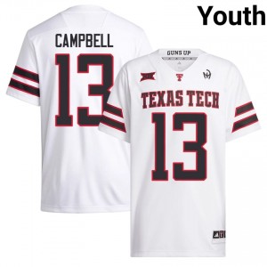 White Chase Campbell #13 Texas Tech Jersey | Youth NCAA Football Stitched 19615174