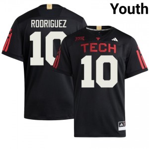 Youth Jacob Rodriguez #10 Black Embroidery 100 Year Anniversary Jersey | Texas Tech NCAA Football Official Merch 92716684
