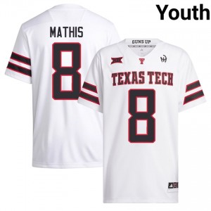 Texas Tech #8 Jamond Mathis White Youth Football Jersey | Authentic Stitched NCAA Fit 83503246