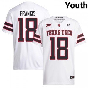 Texas Tech Red Raiders #18 Kirk Francis White Youth Football Jersey | Authentic Stitched College Fit 54963264