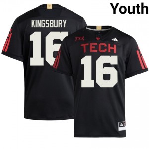 Youth Kliff Kingsbury #16 Black Embroidery 100 Year Anniversary Jersey | Texas Tech Red Raiders College Football Official Merch 74427453