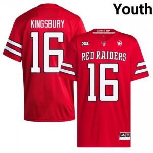 Authentic Kliff Kingsbury Red Youth Player Embroidery Jersey | #16 Tech Football Gift 14974149
