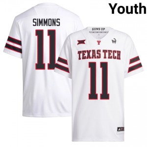 Youth Malcolm Simmons #11 White Stitched Jersey | Red Raiders University Football Official Merch 84136928