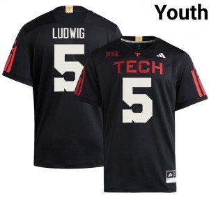 Youth Matt Ludwig #5 Black Embroidery 100 Year Anniversary Jersey | Red Raiders University Football Official Merch 34608725