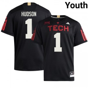 Youth Micah Hudson #1 Black Embroidery 100 Year Anniversary Jersey | Texas Tech Red Raiders College Football Official Merch 26693718