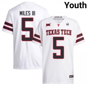Youth Oliver Miles III #5 White Stitched Jersey | Texas Tech Red Raiders College Football Official Merch 31365162