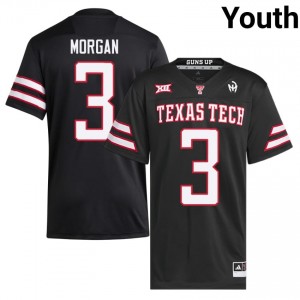 Youth Peyton Morgan #3 Black Stitch Jersey | Texas Tech Red Raiders College Football Official Merch 88854893