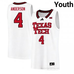 Christian Anderson #4 White Jersey | Texas Tech Youth NCAA Basketball Premium Embroidery 40068647