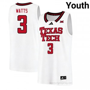 White LeJuan Watts #3 Red Raiders Jersey | Youth University Basketball Embroidery 56682748