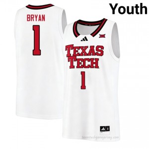 TTU #1 Tyeree Bryan White Youth Basketball Jersey Authentic NCAA High School Fit 34716403